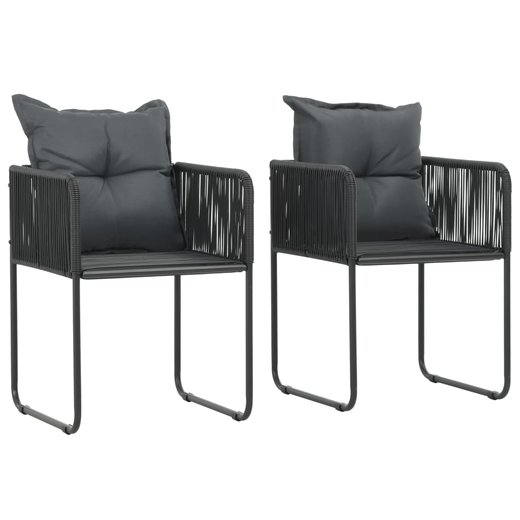 Gartensthle 2 Stk. mit Polstern Poly Rattan Schwarz