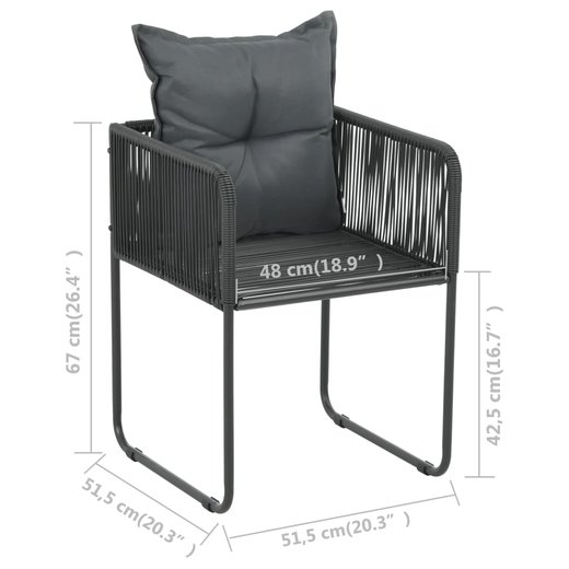 Gartensthle 2 Stk. mit Polstern Poly Rattan Schwarz