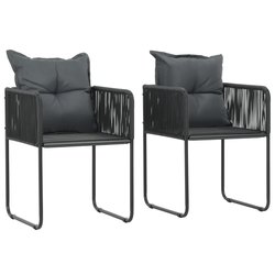 Gartensthle 2 Stk. mit Polstern Poly Rattan Schwarz
