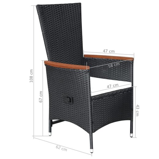 Gartensthle 2 Stk. mit Polstern Poly Rattan Schwarz