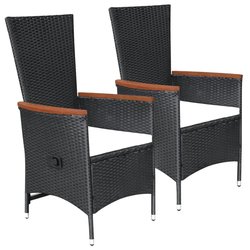 Gartensthle 2 Stk. mit Polstern Poly Rattan Schwarz