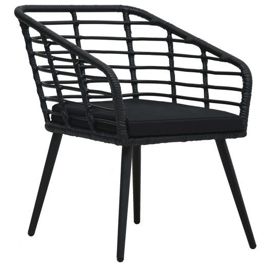 Gartensthle 2 Stk. mit Auflagen Poly Rattan Schwarz
