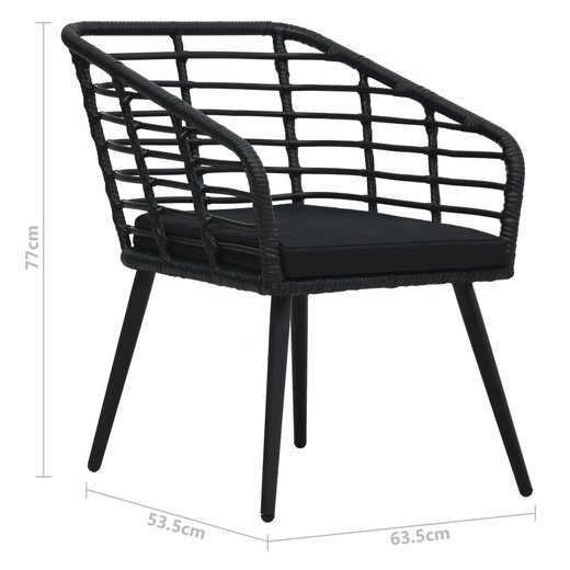 Gartensthle 2 Stk. mit Auflagen Poly Rattan Schwarz