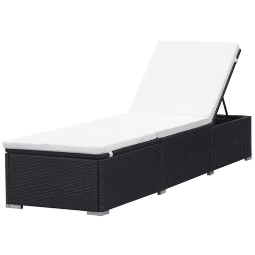 Sonnenliegen mit Auflage 2 Stk. Poly Rattan Schwarz