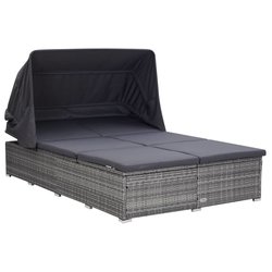 2-Personen-Sonnenliege mit Auflage Poly Rattan Grau