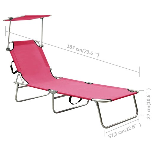 Klappliege mit Sonnenschutz Rosa Aluminium