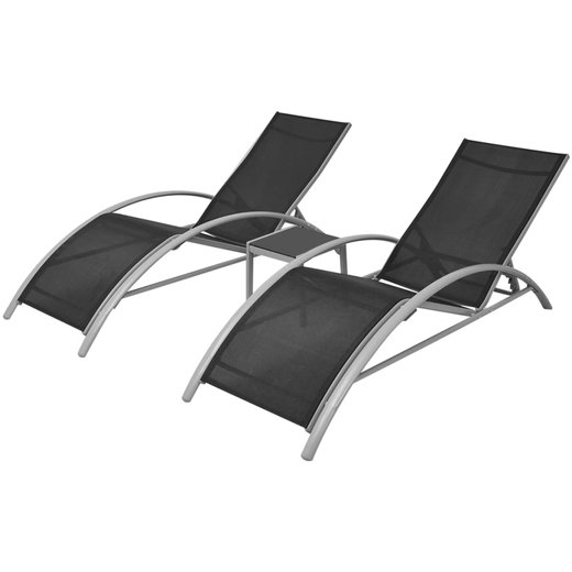 Sonnenliegen mit Tisch Aluminium Schwarz