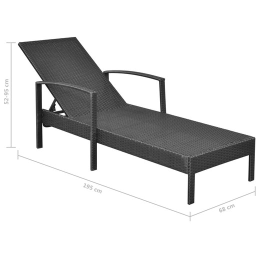 Sonnenliege mit Auflage Poly Rattan Schwarz