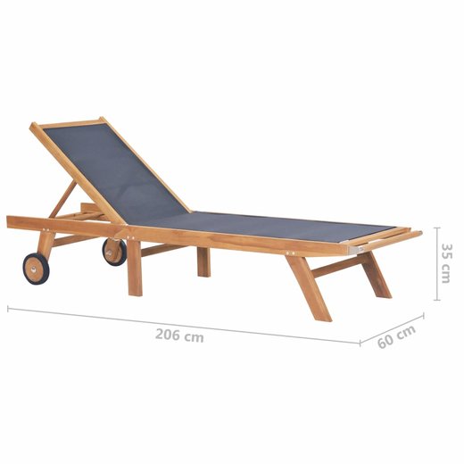 Sonnenliege Klappbar mit Rollen Teak Massivholz und Textilene