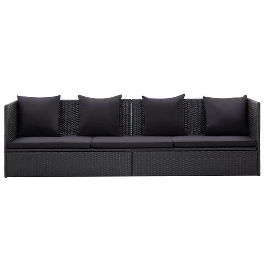 Gartensofa mit Auflage und Kissen Poly Rattan Schwarz