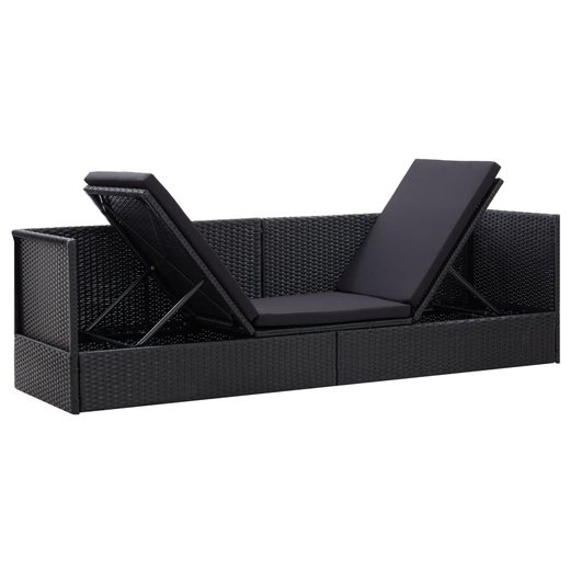 Gartensofa mit Auflage und Kissen Poly Rattan Schwarz