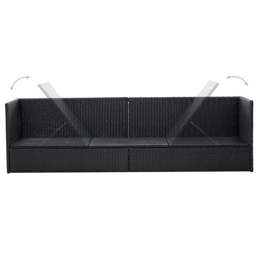 Gartensofa mit Auflage und Kissen Poly Rattan Schwarz