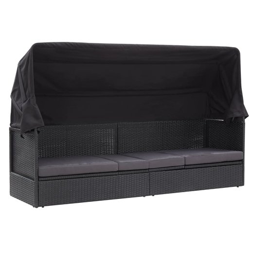 Outdoor-Sofabett mit Sonnendach Poly Rattan Schwarz