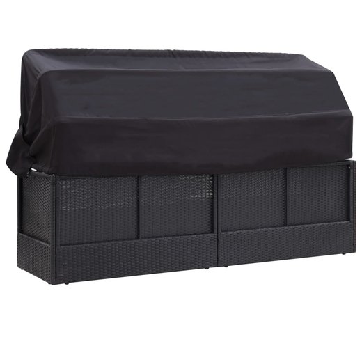 Outdoor-Sofabett mit Sonnendach Poly Rattan Schwarz