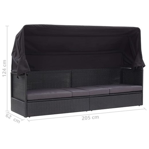 Outdoor-Sofabett mit Sonnendach Poly Rattan Schwarz