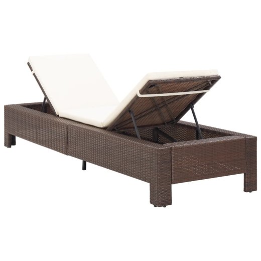 Sonnenliege mit Auflage Braun Poly Rattan