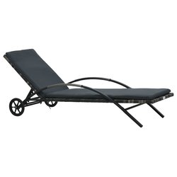 Sonnenliege mit Auflage & Rdern Poly Rattan Anthrazit