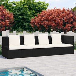 Outdoor-Lounge-Bett mit Polster & Kissen Poly Rattan Schwarz