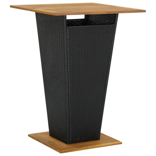 Bartisch Schwarz 80x80x110 cm Poly Rattan und Massivholz Akazie