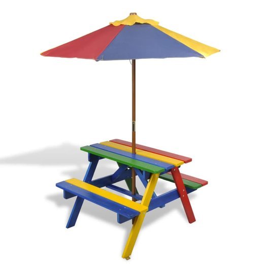 Kinder-Picknicktisch mit Bnken Sonnenschirm Mehrfarbig Holz
