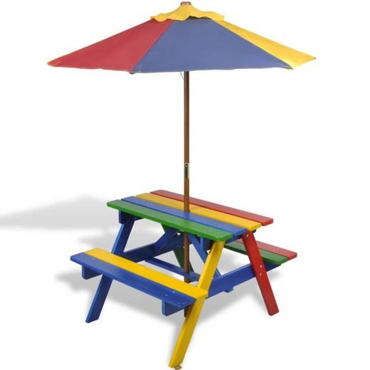 Kinder-Picknicktisch mit Bnken Sonnenschirm Mehrfarbig Holz