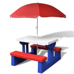 Kinder-Picknicktisch mit Bnken Sonnenschirm Mehrfarbig