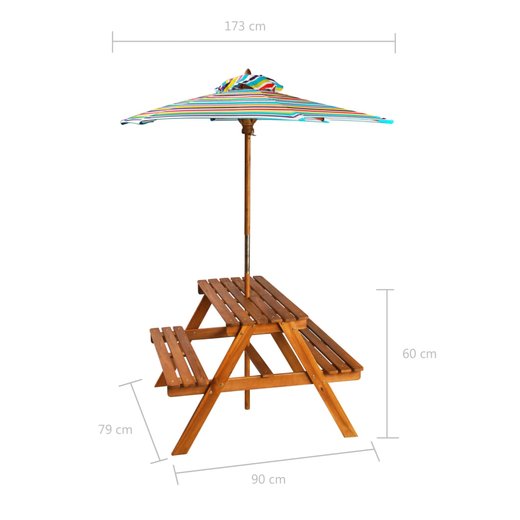 Kinder-Picknicktisch Sonnenschirm 79x90x60cm Massivholz Akazie