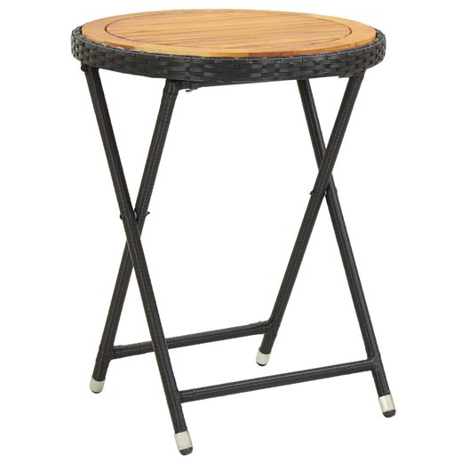 Beistelltisch Schwarz 60 cm Poly Rattan und Akazie Massivholz