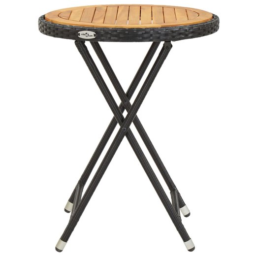 Beistelltisch Schwarz 60 cm Poly Rattan und Akazie Massivholz