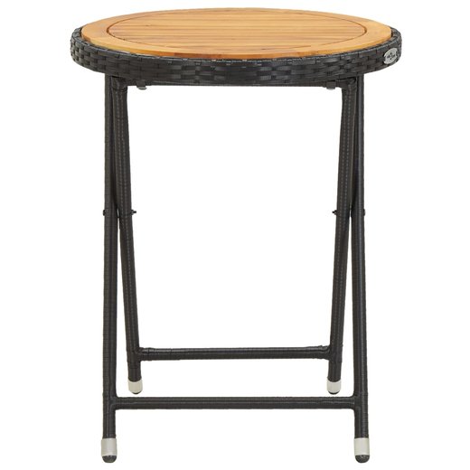 Beistelltisch Schwarz 60 cm Poly Rattan und Akazie Massivholz
