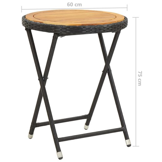 Beistelltisch Schwarz 60 cm Poly Rattan und Akazie Massivholz