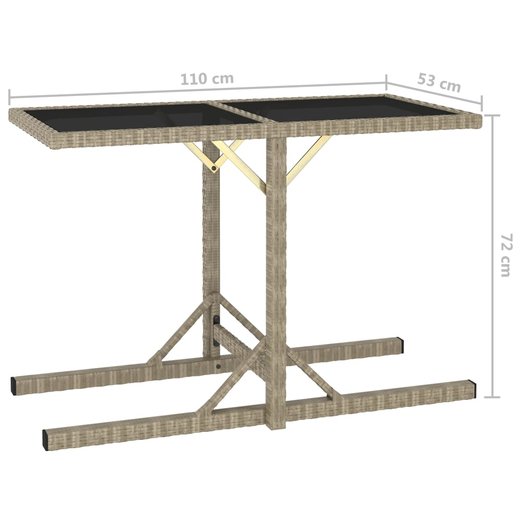 Gartentisch Beige 1105372 cm Glas und Poly Rattan