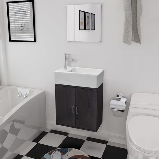 Dreiteiliges Badmbel-Set mit Waschbecken Schwarz