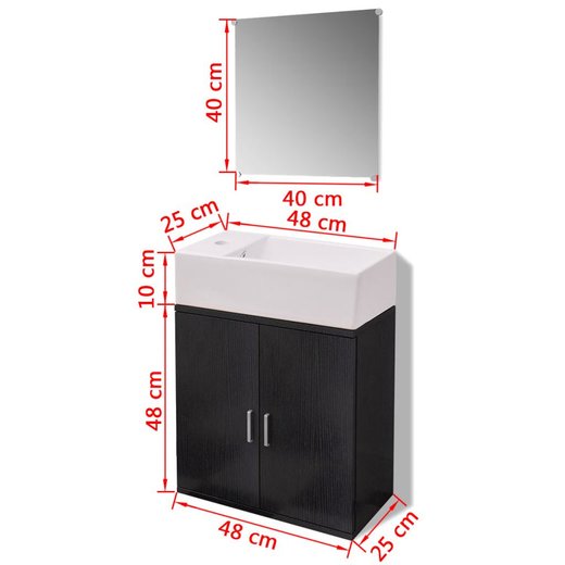 Dreiteiliges Badmbel-Set mit Waschbecken Schwarz