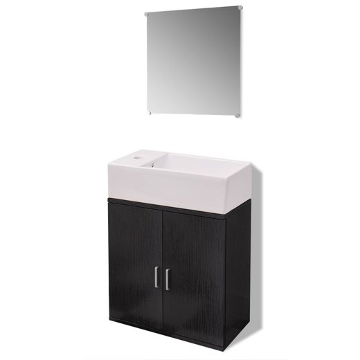 Dreiteiliges Badmbel-Set mit Waschbecken Schwarz