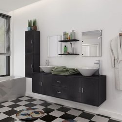 9-tlg. Badmbel und Waschbecken Set Schwarz