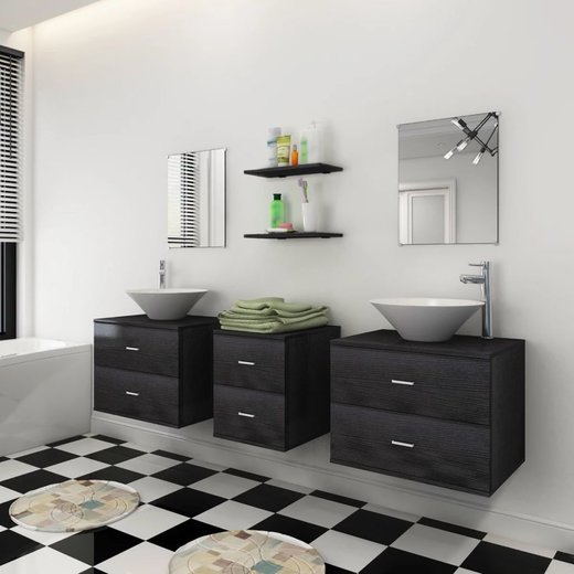 7-tlg. Badmbel und Waschbecken Set Schwarz