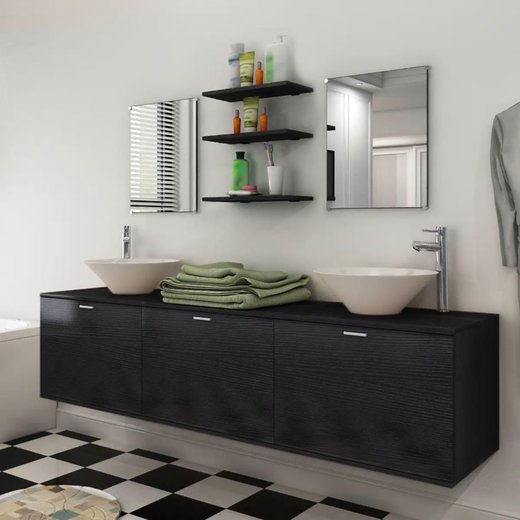 8-tlg. Badmbel und Waschbecken Set Schwarz