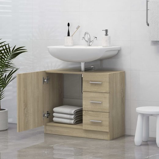 Waschbeckenunterschrank Sonoma-Eiche 63x30x54 cm Spanplatte