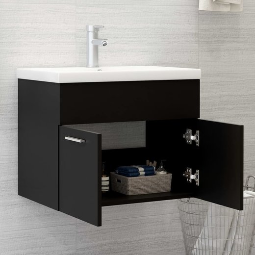 Waschbeckenunterschrank Schwarz 60x38,5x46 cm Spanplatte