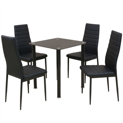 5-tlg. Essgruppe Esstisch mit Stühlen Schwarz
