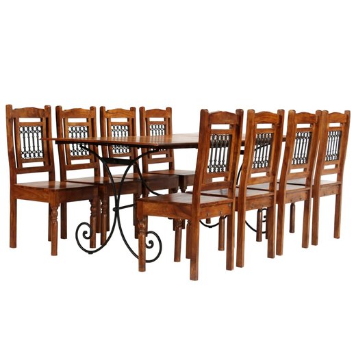 Essgruppe 9-tlg. Akazienholz Massiv mit Palisander-Finish