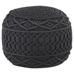 Makramee Sitzpuff Handgefertigt Anthrazit 45 x 30 cm...
