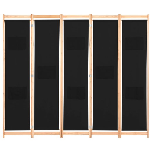 5-teiliger Raumteiler Schwarz 200 x 170 x 4 cm Stoff