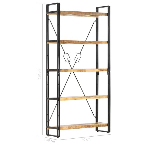 Bcherregal 5 Fcher 90 x 30 x 180 cm Mango Massivholz