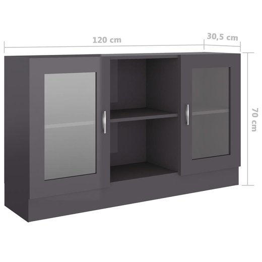 Vitrinenschrank Hochglanz-Grau 120x30,5x70 cm Spanplatte