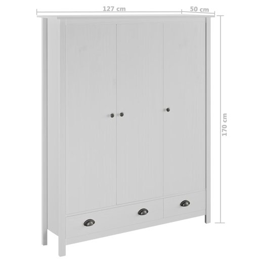 Kleiderschrank mit 3 Tren Hill Range Wei 127x50x170 cm Kiefer