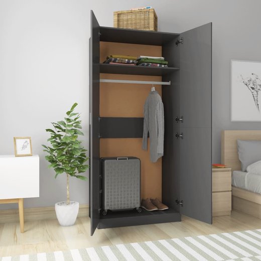 Kleiderschrank Hochglanz-Grau 9052200 cm Spanplatte