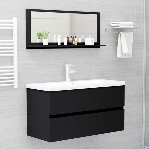 Badspiegel Schwarz 90x10,5x37 cm Spanplatte
