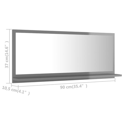 Badspiegel Hochglanz-Grau 90x10,5x37 cm Spanplatte